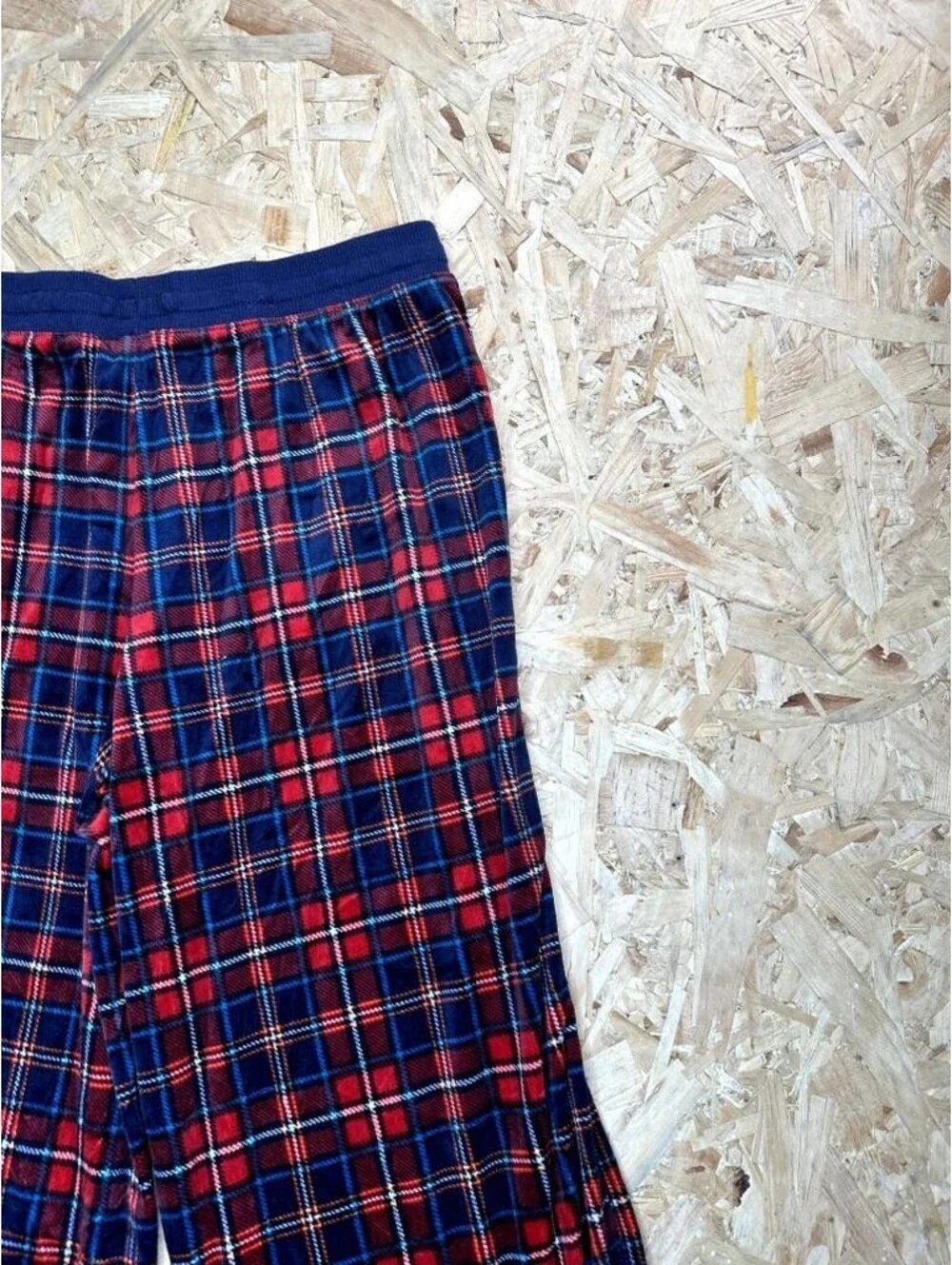 Nautica Pajama Pants Mens Small Red Blue Plaid Fleece Lounge Sleepwear